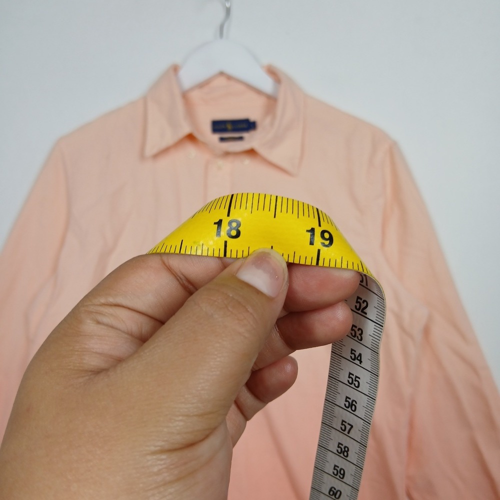 Ralph Lauren Custom Fit Button Down Shirt Youth L Peach Cotton Long Sleeve - Picture 10 of 10